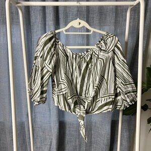 Elan Green & White Striped Top - Lightweight, Size Small